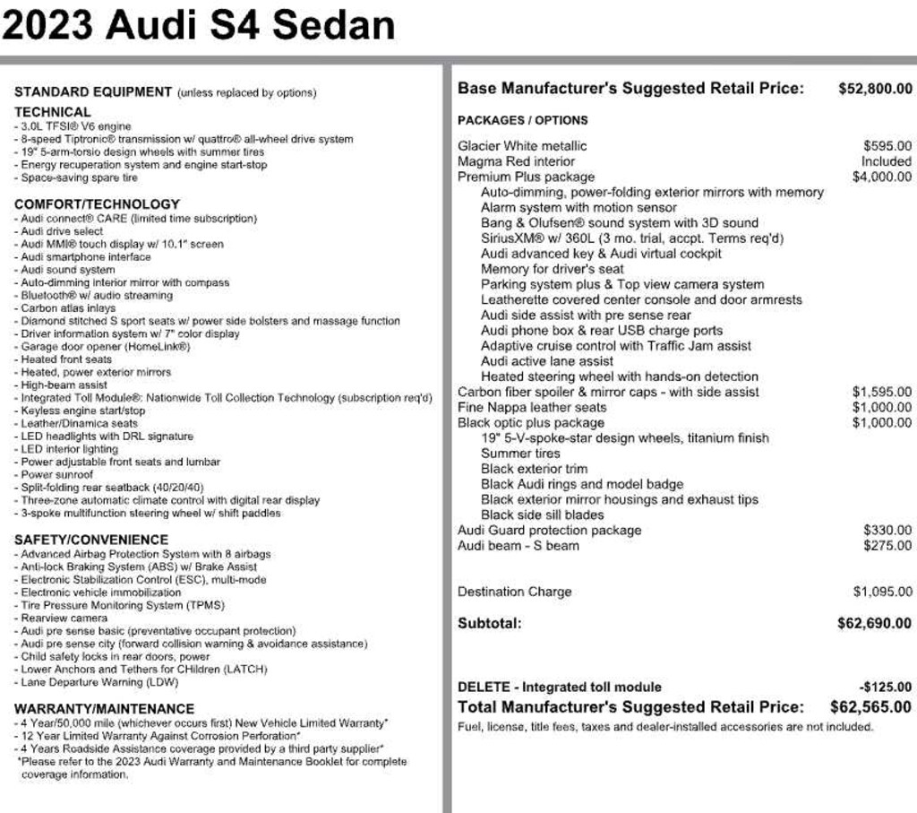Certified 2023 Audi S4 Sedan Premium Plus 3.0 TFSI quattro