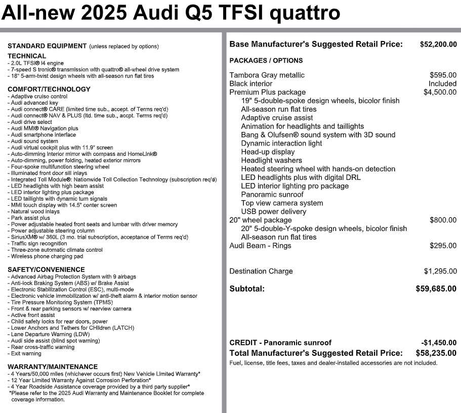 Certified 2025 Audi New Q5 Premium Plus 2.0 TFSI quattro