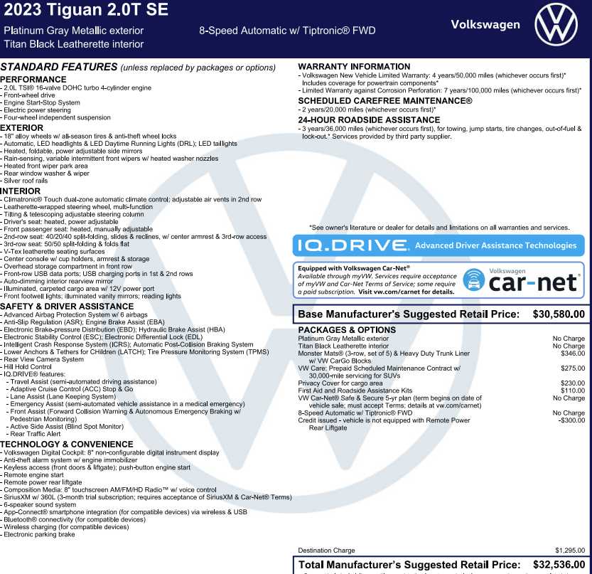 Used 2023 Volkswagen Tiguan SE 2.0T FWD