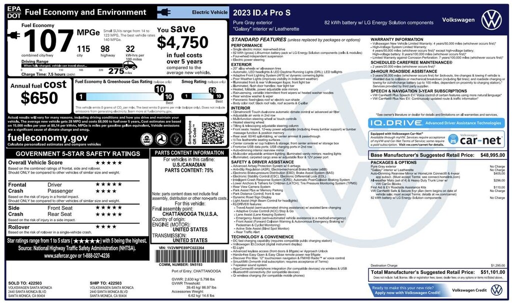 Used 2023 Volkswagen ID.4 Pro S RWD w/LG Battery
