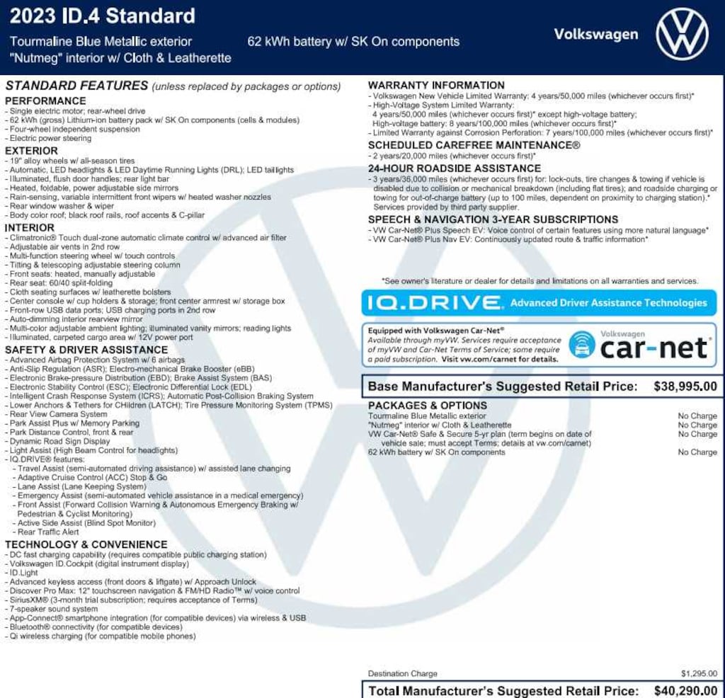 Used 2023 Volkswagen ID.4 Standard RWD w/SK On Battery