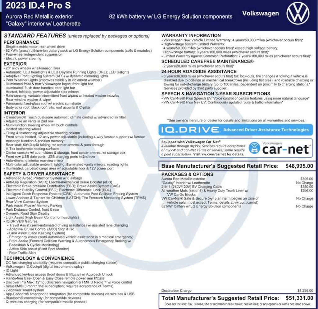 Used 2023 Volkswagen ID.4 Pro S RWD w/SK On Battery