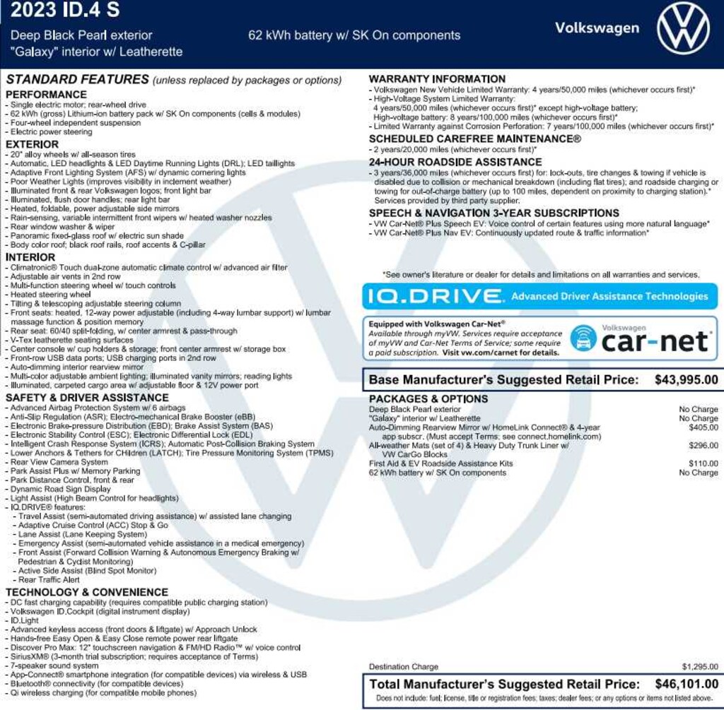 Used 2023 Volkswagen ID.4 S RWD w/SK On Battery