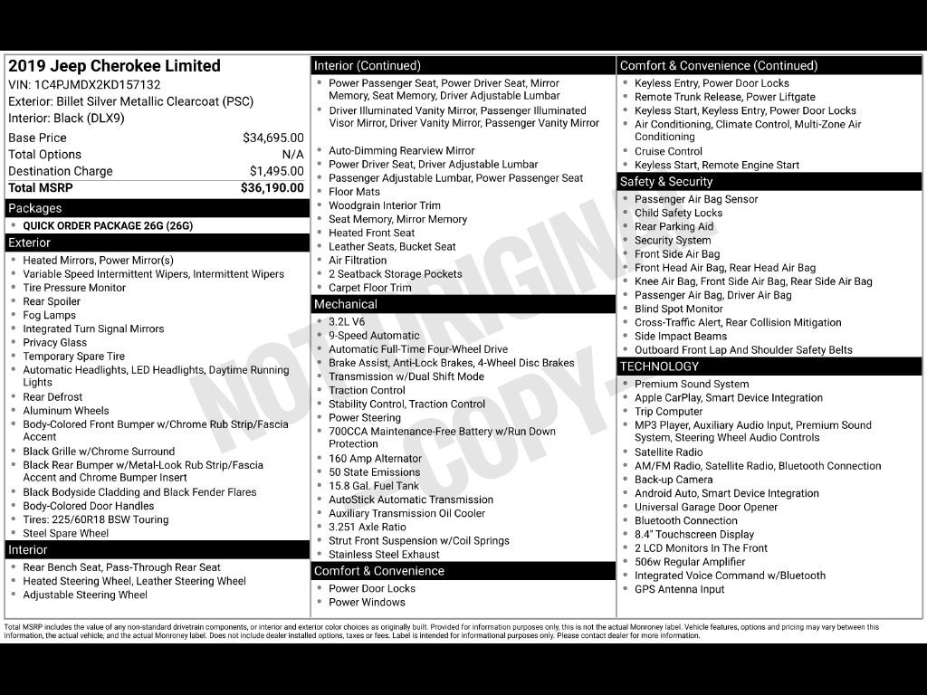 Used 2019 Jeep Cherokee Limited with VIN 1C4PJMDX2KD157132 for sale in Newton, NJ