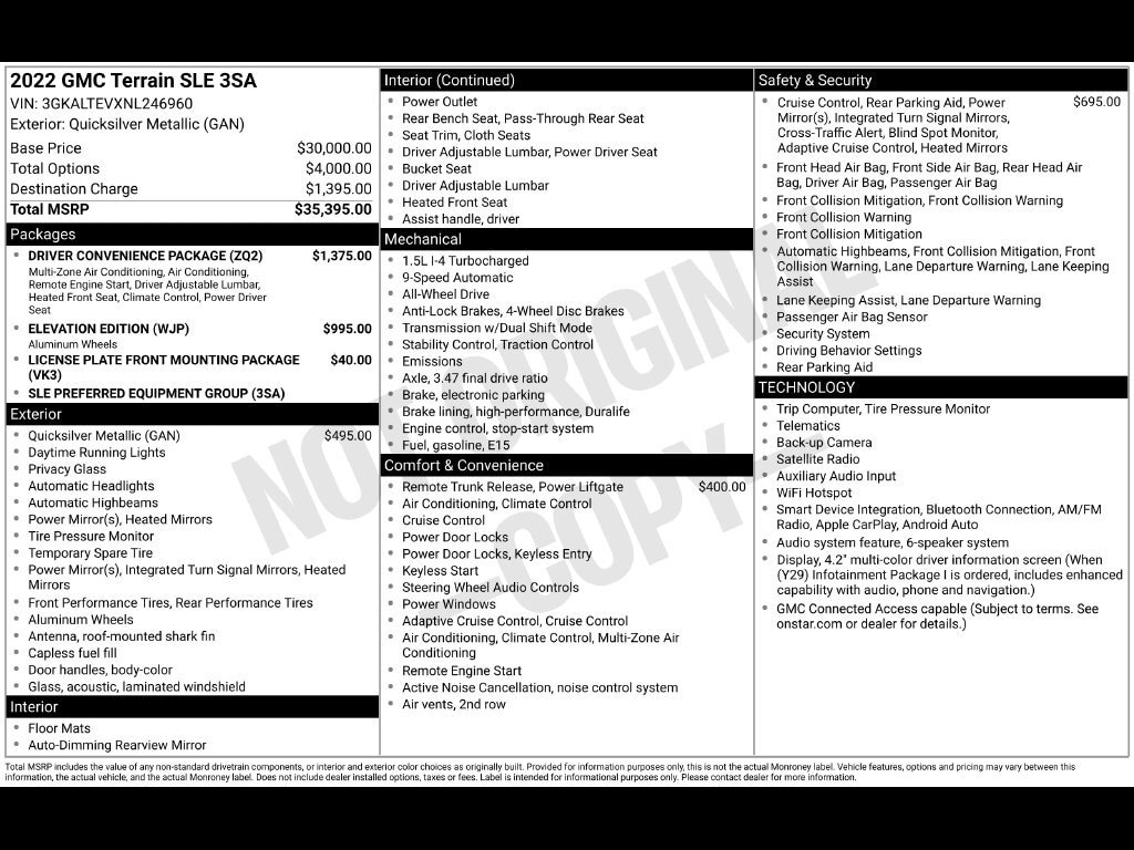 Used 2022 GMC Terrain SLE with VIN 3GKALTEVXNL246960 for sale in Newton, NJ