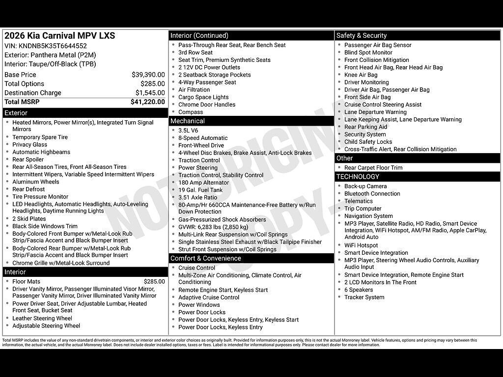 Certified 2026 Kia Carnival LXS Van Passenger Van