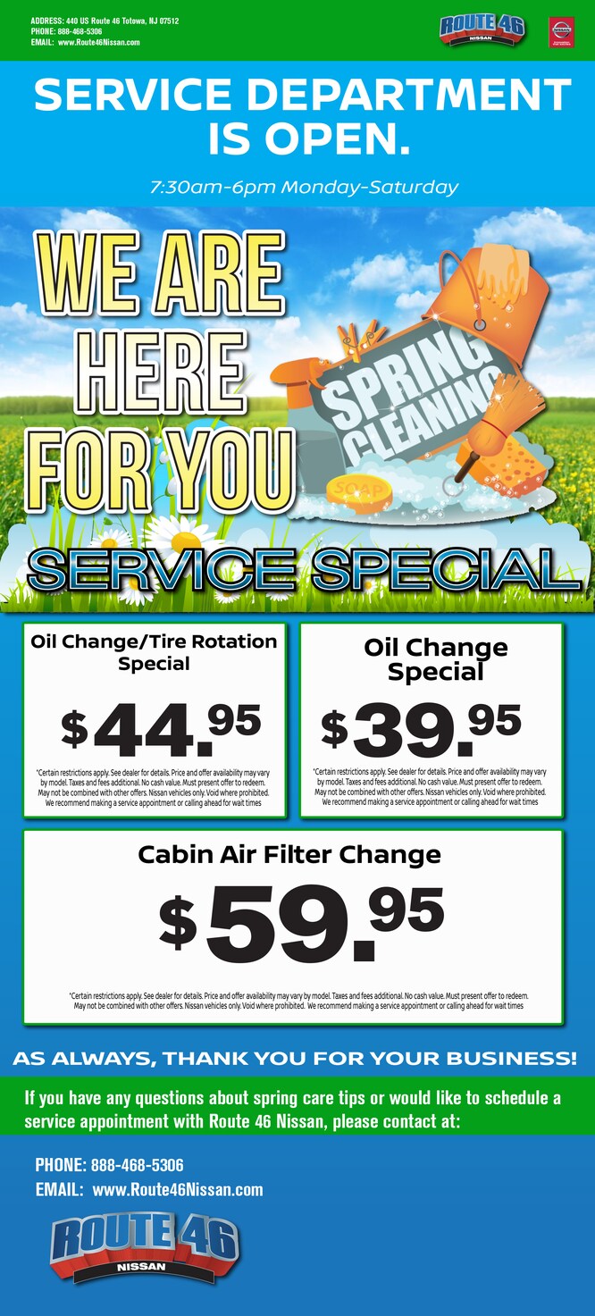 Service & Oil Change Special in Totowa near Clifton at Route 46 Nissan