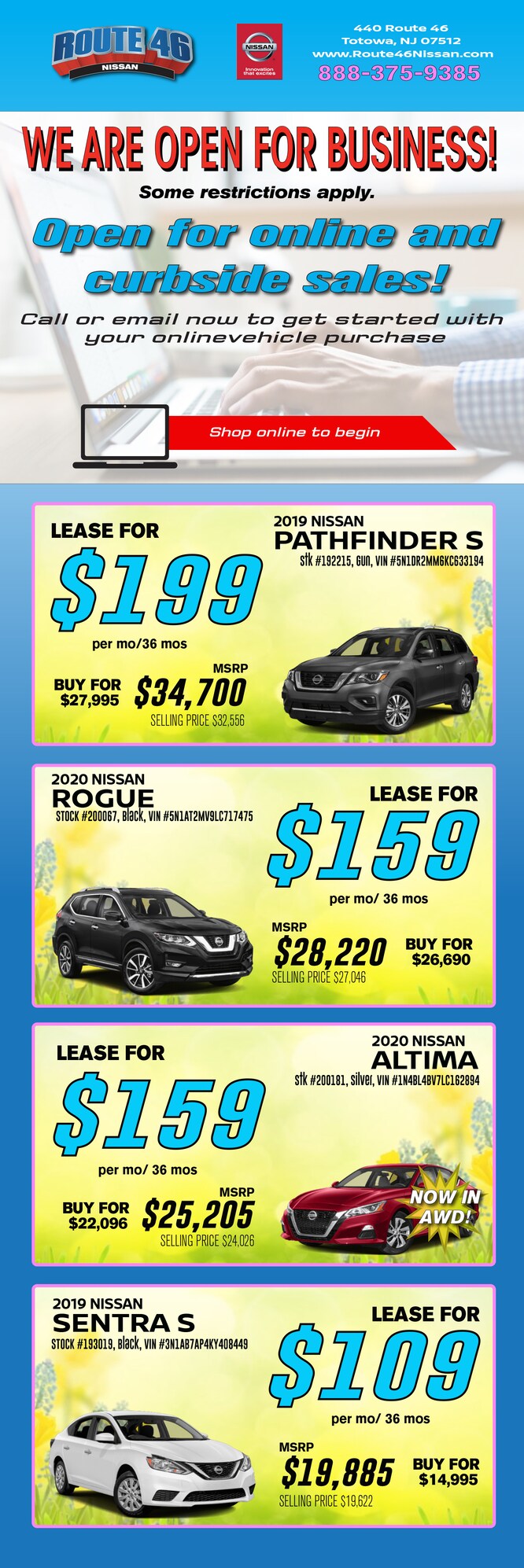 New Nissan Lease specials in Totowa MJ Route 46 Nissan