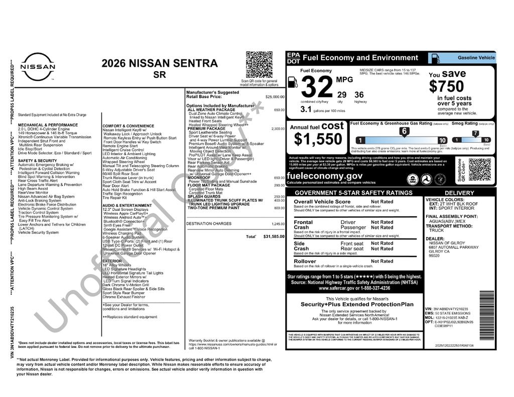 New 2026 Nissan Sentra SR Sedan