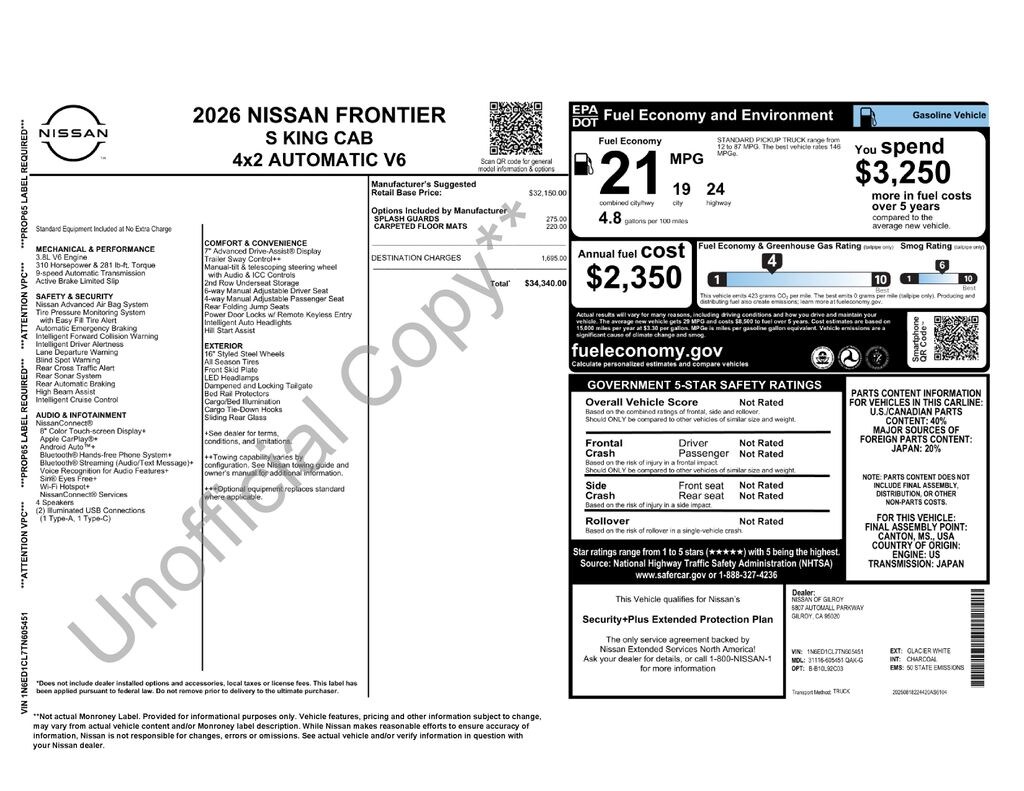 New 2026 Nissan Frontier S Truck