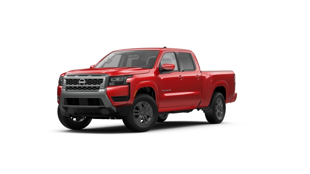 2027 Nissan Frontier Crew Cab SV Long Bed shown in Red Alert