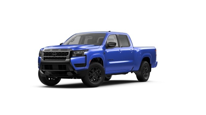 2027 Nissan Frontier SV Crew Cab Dark Armor Long Bed shown in Bluestone Pearl