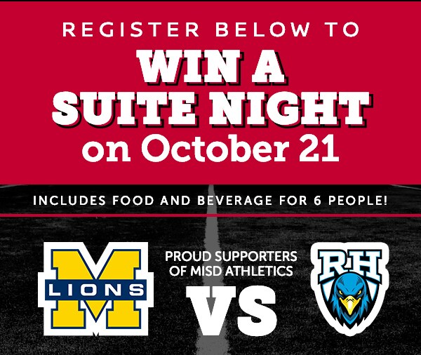 Register below to Win.  Prize includes a Suite Night on October, 21st 2022 at the McKinney vs. Frisco Hill High School Football Game.  Includes Food & Beverages for 6 People.  Airfare & lodging not included.  Contest dates: September 1, 2022 through the end of the day October 17, 2022.  Drawing will occure on October 18, 2022 at Nissan of McKinney/McKinney Buick GMC.  Odds to be determined by number of entries received.  Winner will be notified through phone or email