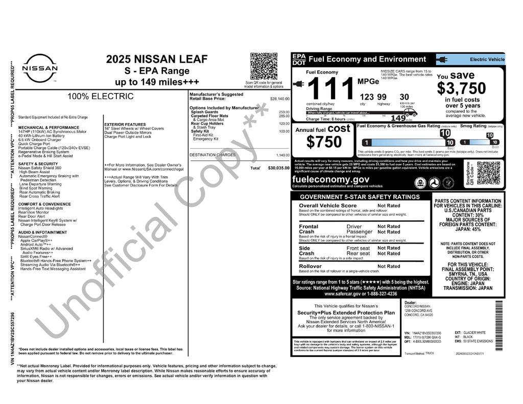 Certified 2025 Nissan LEAF S Hatchback