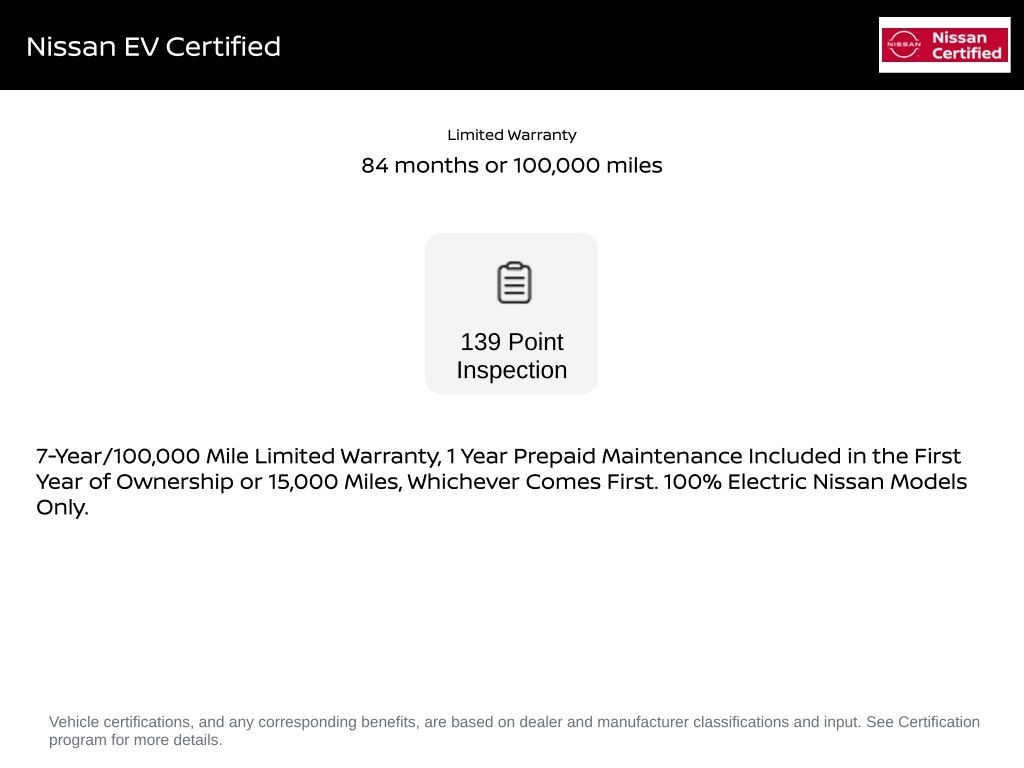 Certified 2025 Nissan LEAF S Hatchback