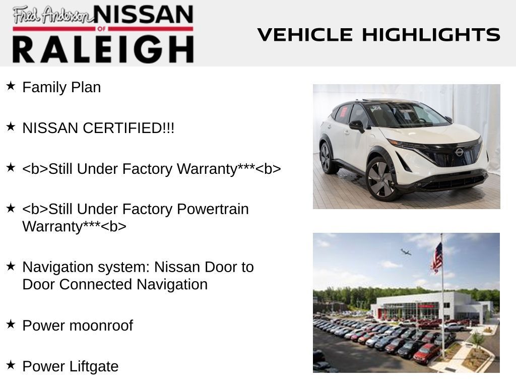 Used 2024 Nissan ARIYA Platinum+ with VIN JN1DF0CD2RM734145 for sale in Raleigh, NC