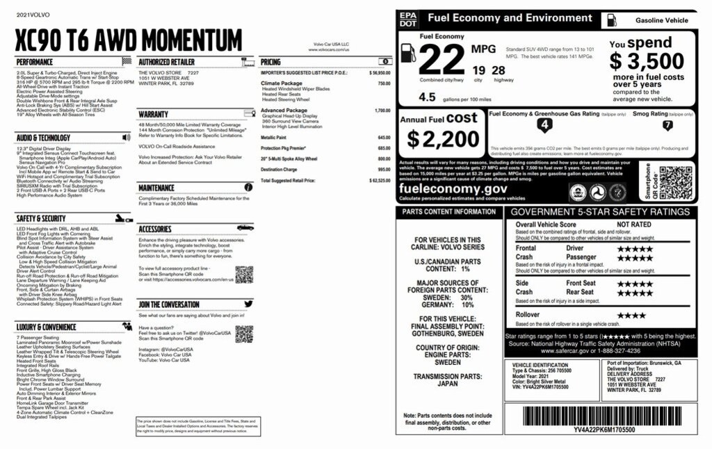 Used 2021 Volvo XC90 T6 Momentum 7 Passenger SUV