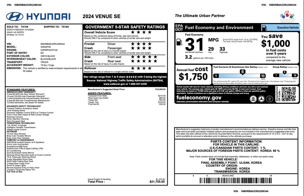 Certified 2024 Hyundai Venue SE SUV