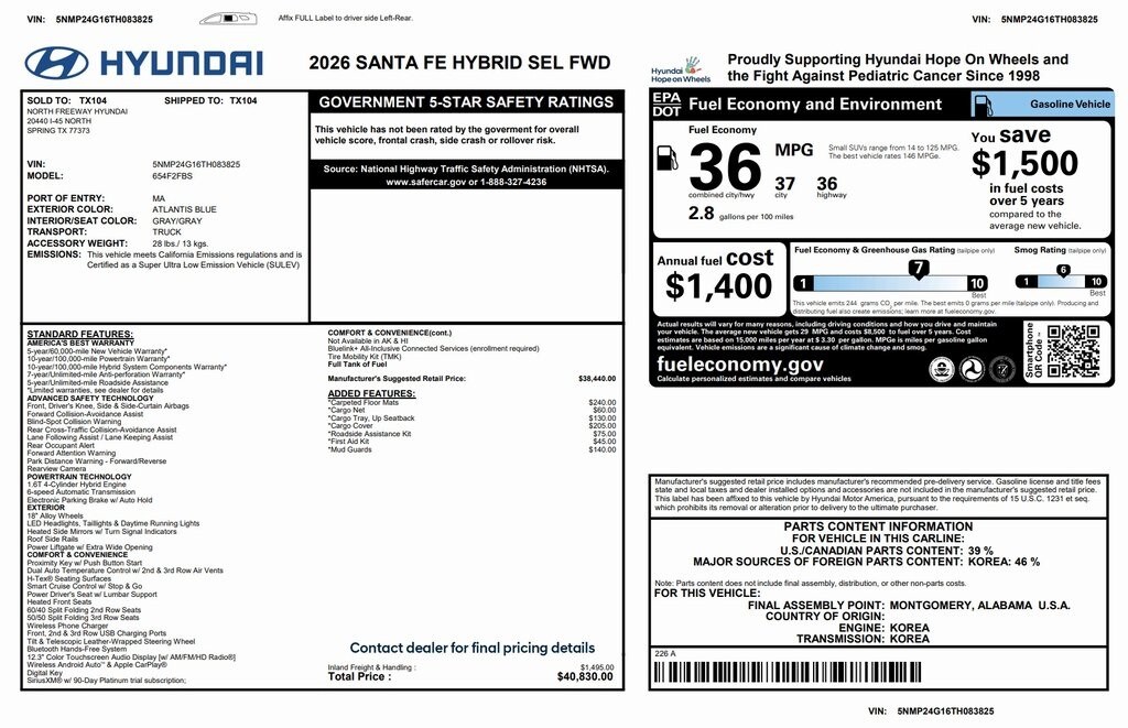 Used 2026 Hyundai Santa Fe Hybrid SEL SUV