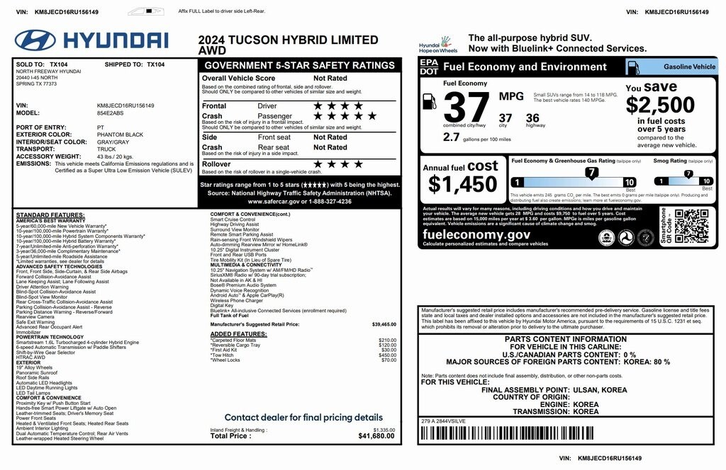Certified 2024 Hyundai Tucson Hybrid Limited SUV