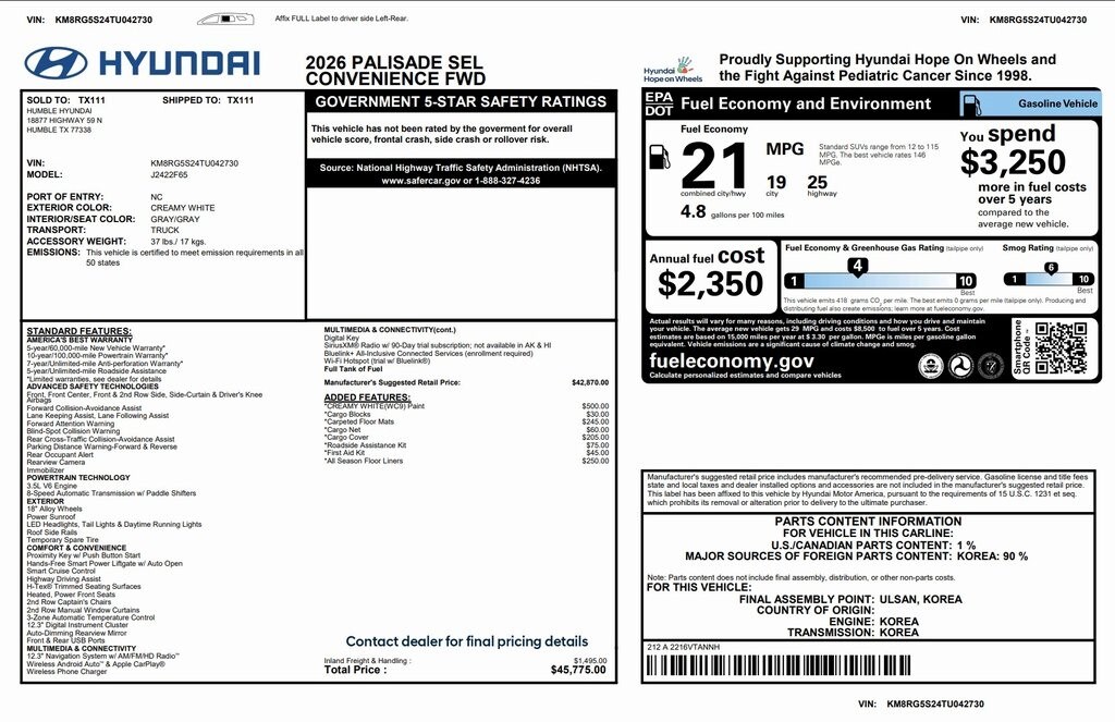 Used 2026 Hyundai Palisade SEL Convenience SUV