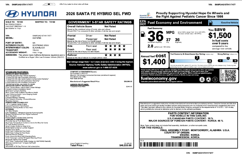 Certified 2026 Hyundai Santa Fe Hybrid SEL SUV