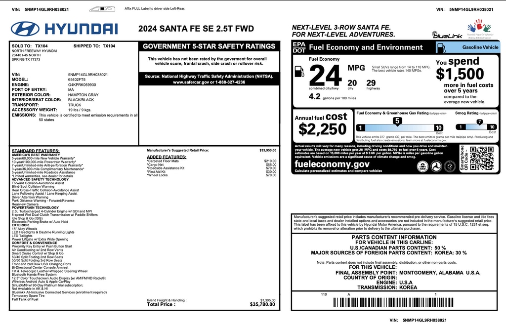 Certified 2024 Hyundai Santa Fe SE SUV