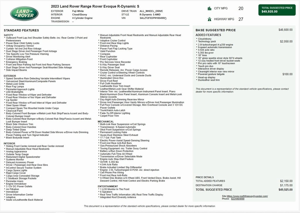 Used 2023 Land Rover Range Rover Evoque R-Dynamic S SUV