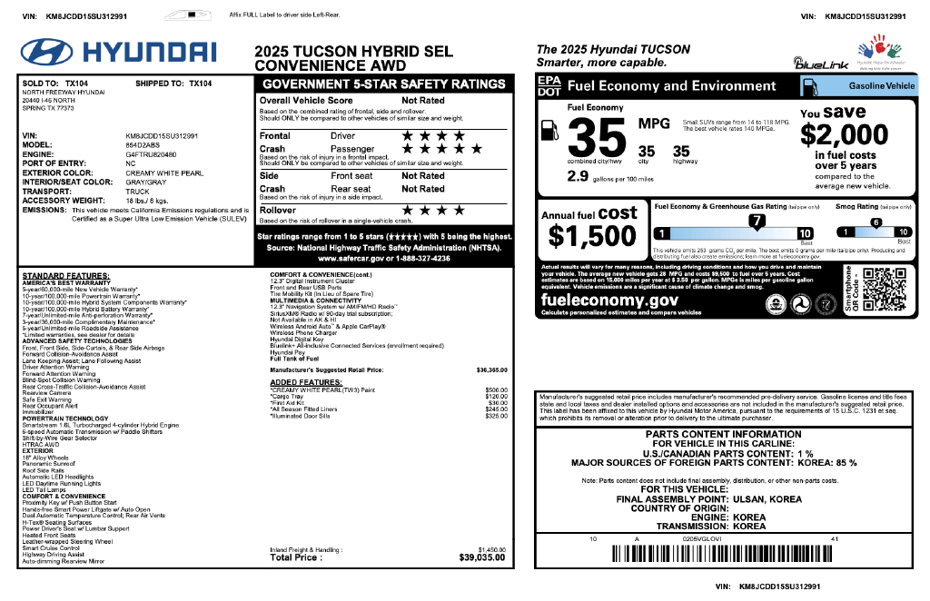 Certified 2025 Hyundai Tucson Hybrid SEL Convenience SUV