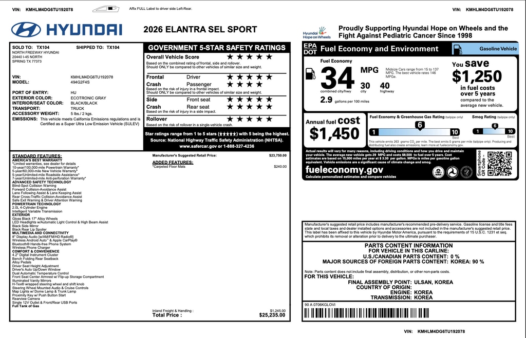 2026 Hyundai Elantra SEL Sport - Photo 3