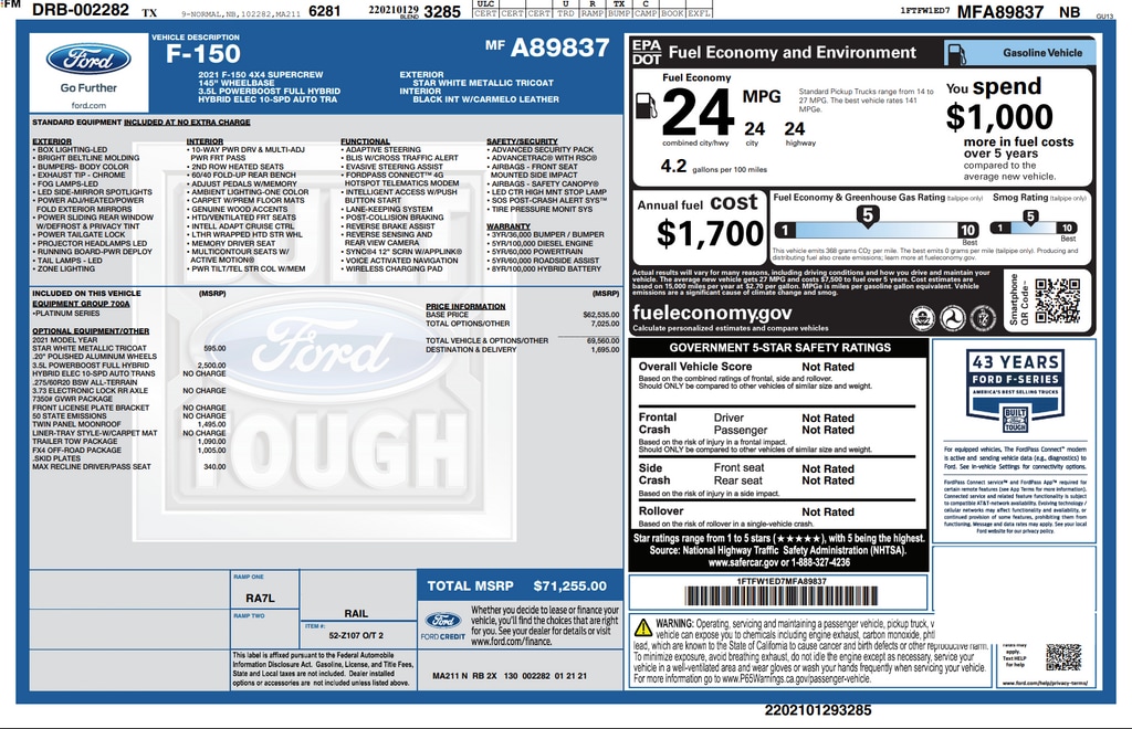 Used 2021 Ford F-150 Truck SuperCrew Cab