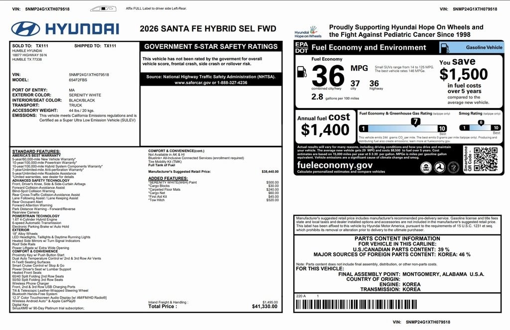 Certified 2026 Hyundai Santa Fe Hybrid SEL SUV