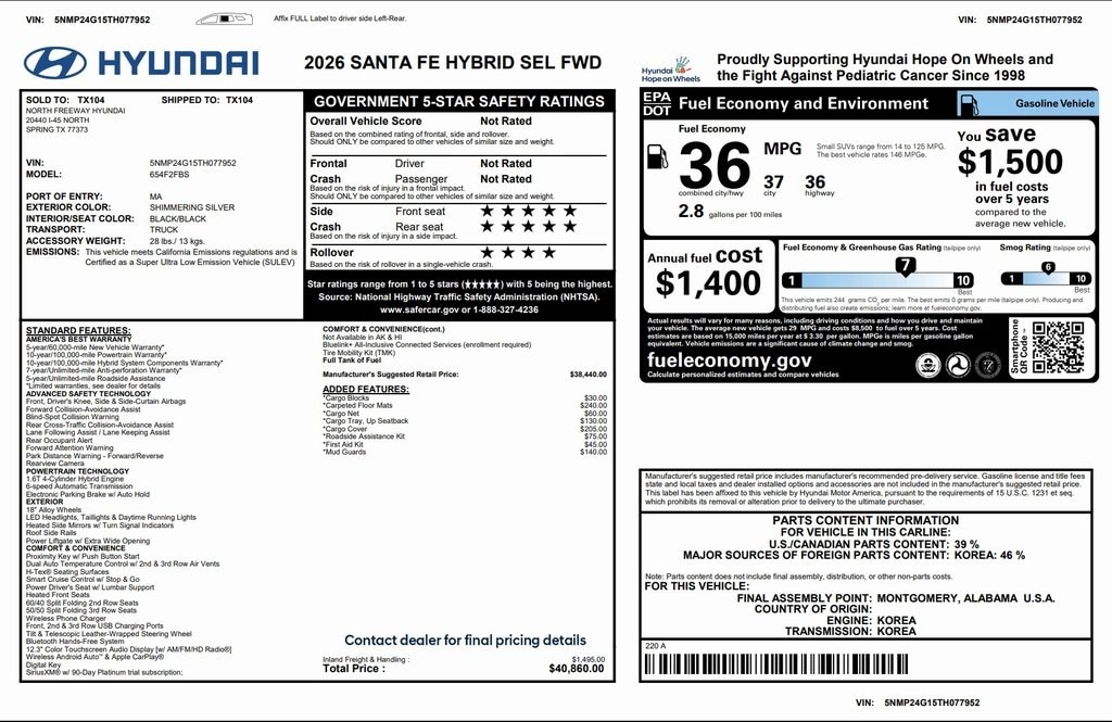 Certified 2026 Hyundai Santa Fe Hybrid SEL SUV