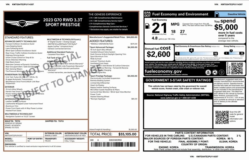 Used 2023 Genesis G70  Sedan