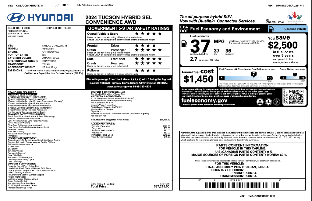 Certified 2024 Hyundai Tucson Hybrid SEL Convenience SUV