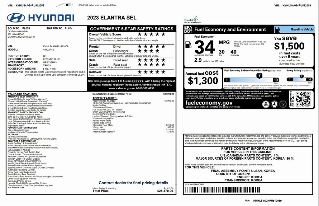 Used 2023 Hyundai Elantra SEL Sedan