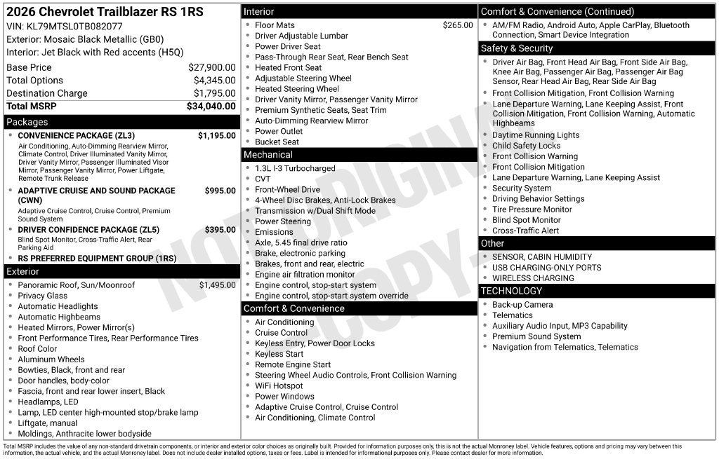 New 2026 Chevrolet Trailblazer RS SUV