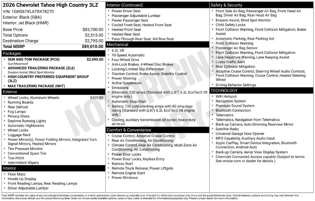 New 2026 Chevrolet Tahoe High Country SUV