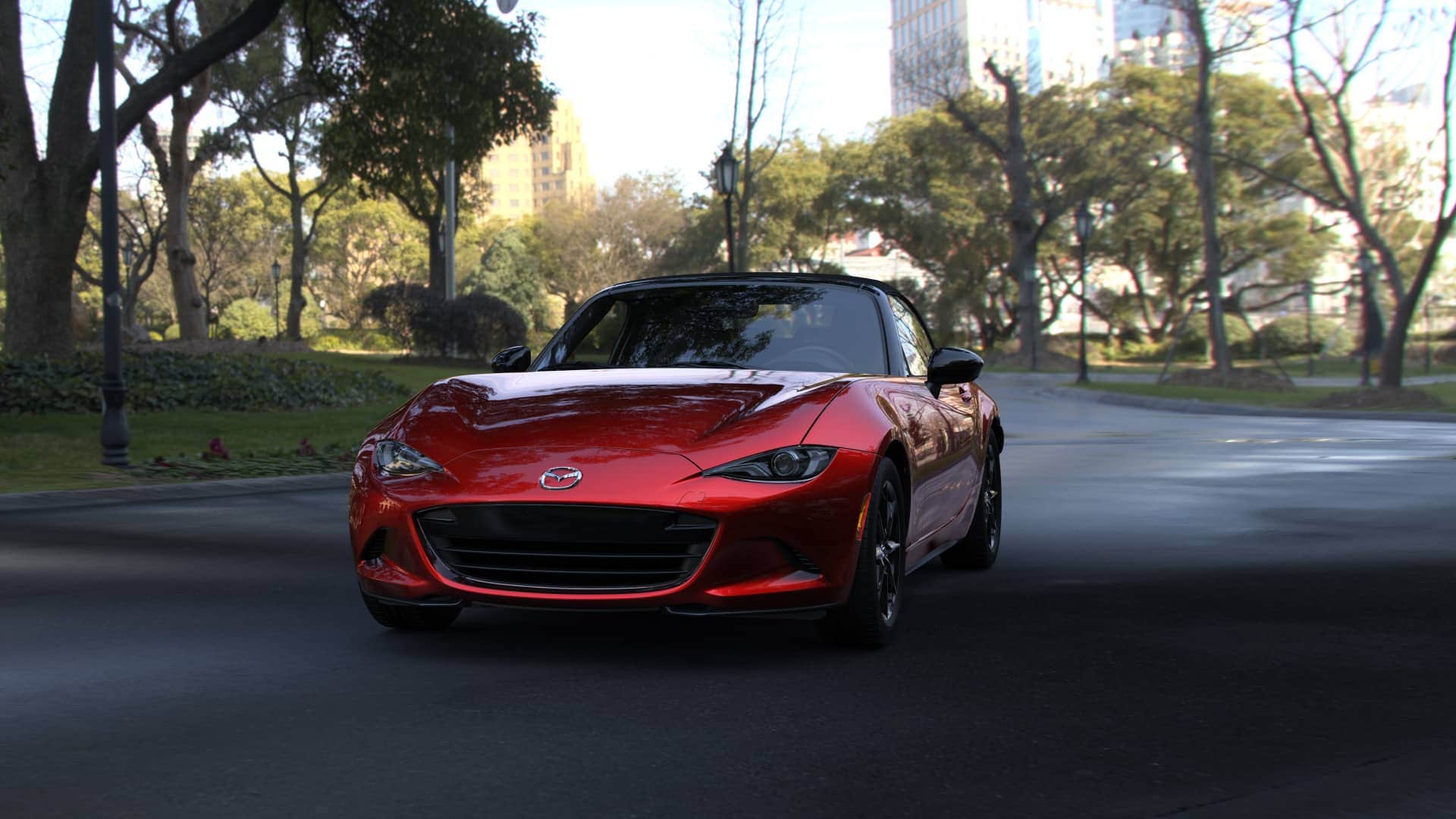 A red Mazda Miata MX-5, one in the lineup of Mazda cars