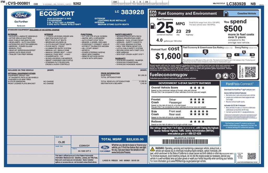 Used 2020 Ford EcoSport S SUV