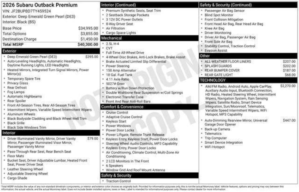 New 2026 Subaru Outback Premium SUV