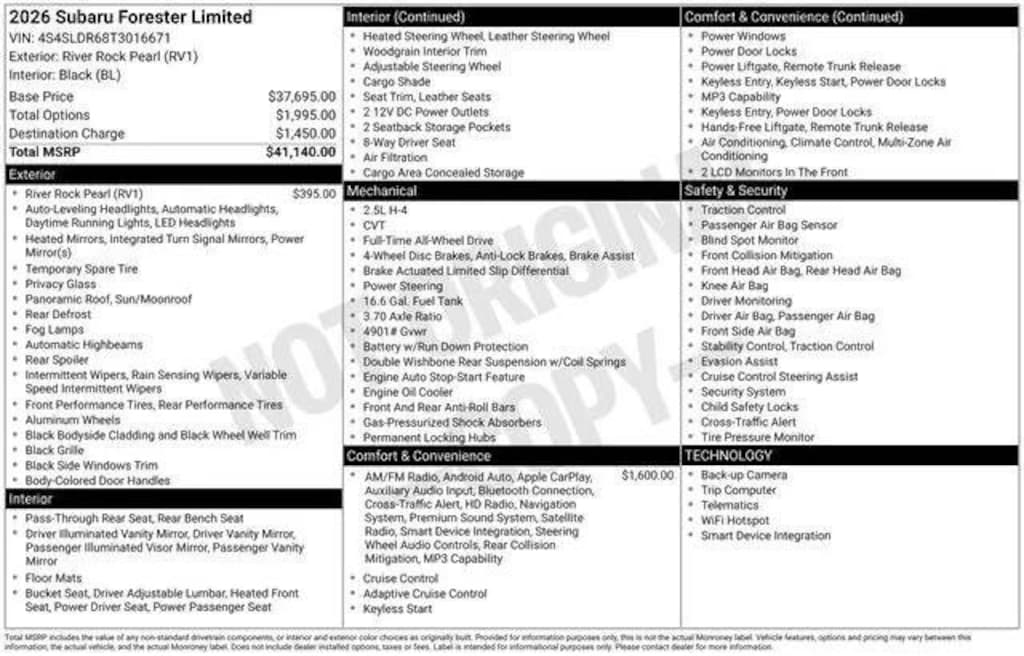 New 2026 Subaru Forester Limited SUV