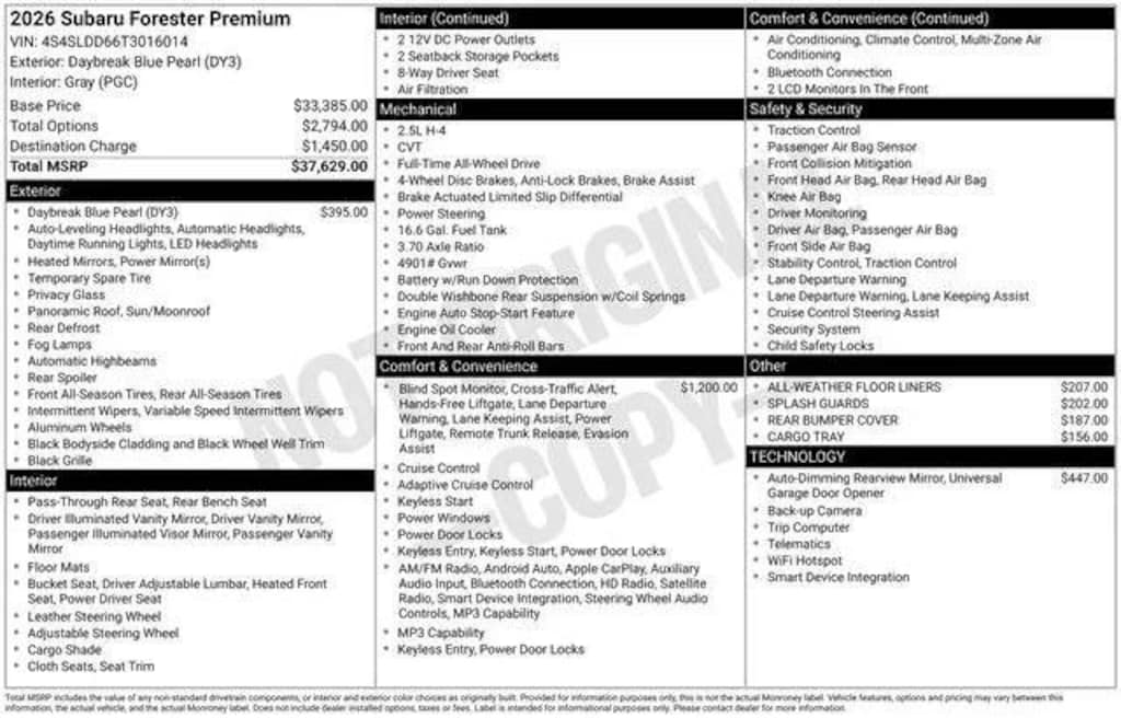 New 2026 Subaru Forester Premium SUV