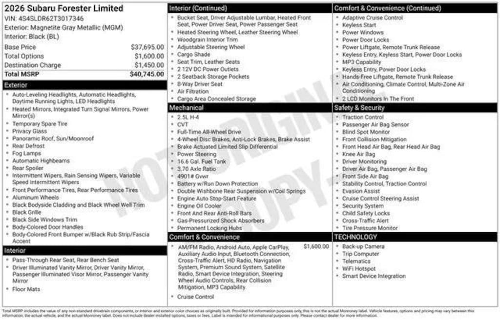 New 2026 Subaru Forester Limited SUV
