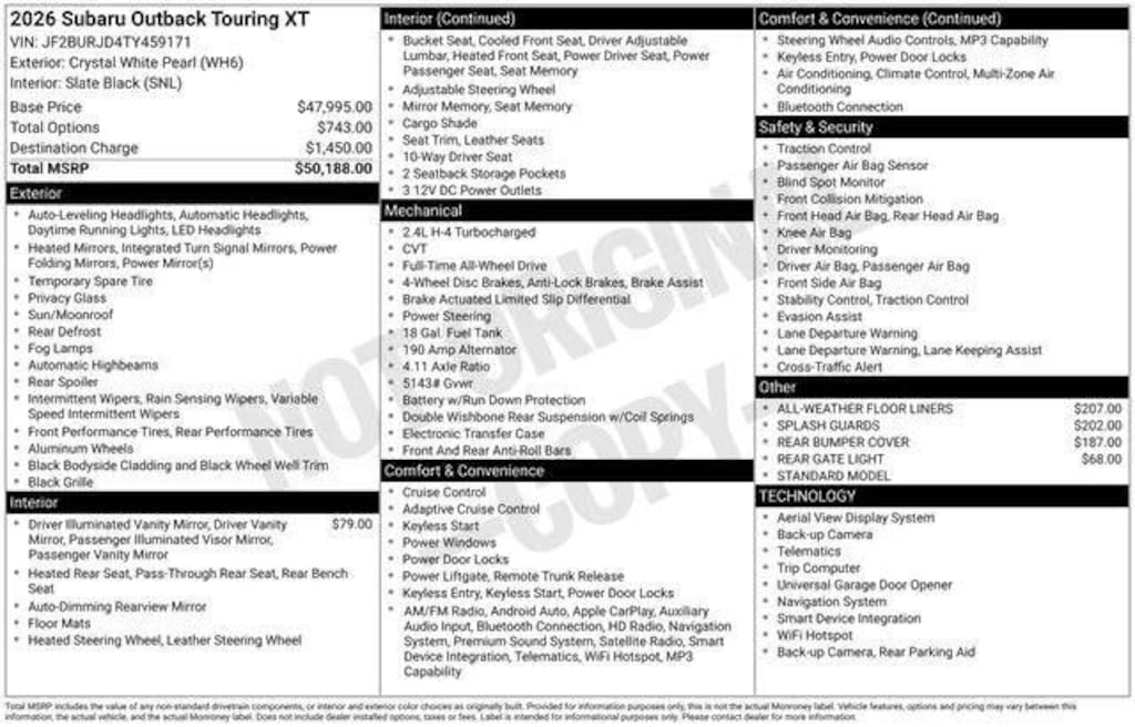 New 2026 Subaru Outback Touring XT SUV