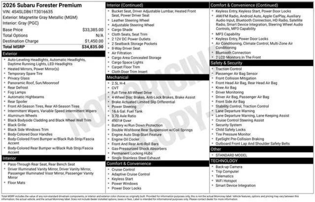 New 2026 Subaru Forester Premium SUV