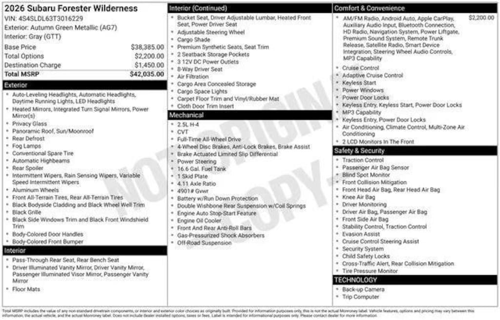 New 2026 Subaru Forester Wilderness SUV