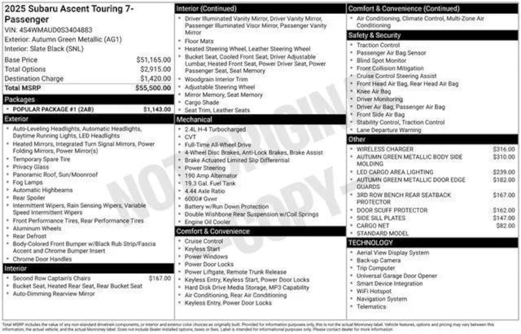 New 2025 Subaru Ascent Touring 7-Passenger SUV