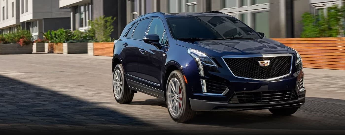 Blue 2023 Cadillac XT5 for sale on a test drive