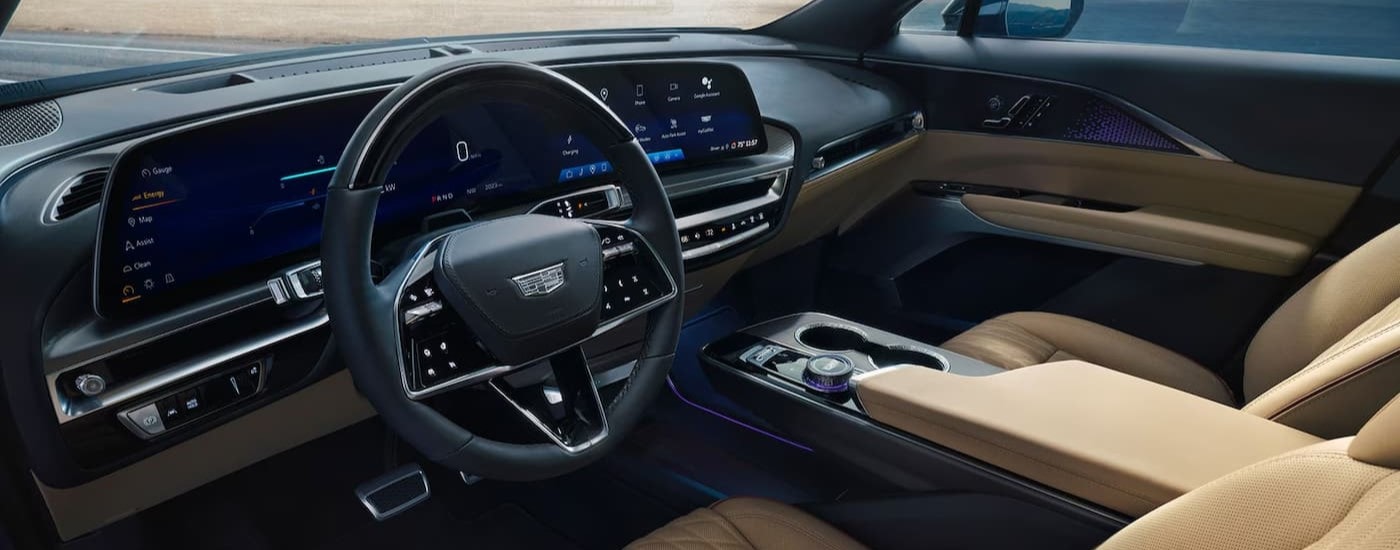 The black and brown interior and dash in a 2026 Cadillac LYRIQ for sale near Dania Beach. 